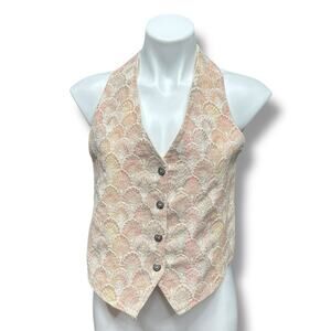 Vtg Floral Vest Sz M Tapestry Coastal Grandma Cowgirl Retro Satin Flower Pink 80